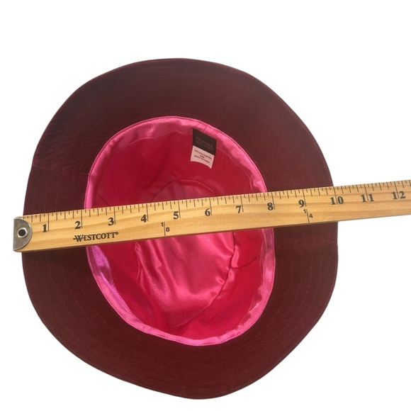 Wilsons Leather Pelle Studio Burgundy Velvet Fedora Hat L/XL Pink Satin Band VTG - Picture 8 of 10